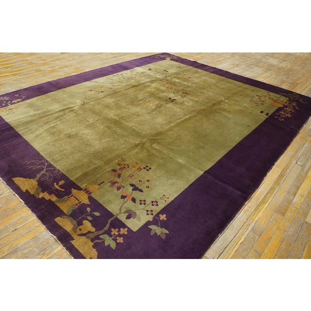 1920s Chinese Art Deco Carpet ( 9' x 12' - 274 x 365 cm ) Antique Art Deco Room Size Wool Olive, Purple Rug, Circa Date:...