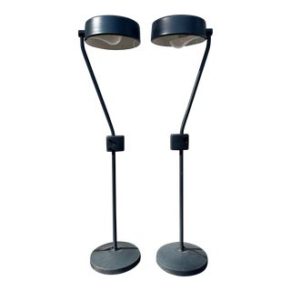 Mid 20th Century Industrial Enameled Metal Floor Lamps - a Pair For Sale