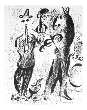 Marc Chagall Itinerant Players 12" X 9.5" Lithograph Modernism Black & White