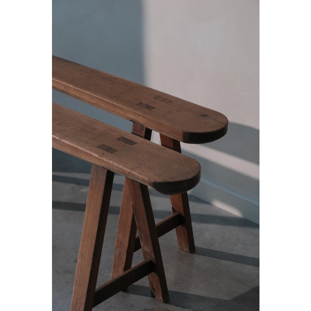 Cherrywood Farmhouse Benches, Set of 2 For Sale - Image 11 of 12