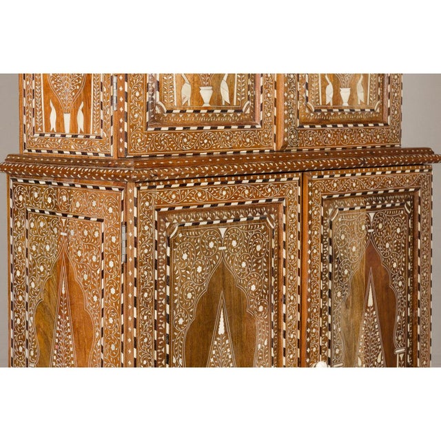 Anglo Style Buffet à Deux-Corps with Floral and Bird Bone Inlay For Sale - Image 12 of 12