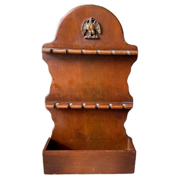Traditional Vintage Federal Eagle Wood Spoon Rack W/12 Silver Plate Collectible President Spoons For Sale - Image 3 of 11