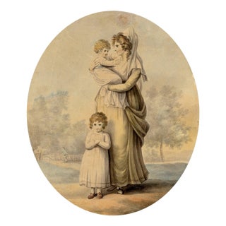 Attrib. Henry William Bunbury, Lady Rushout & Children, Watercolour For Sale