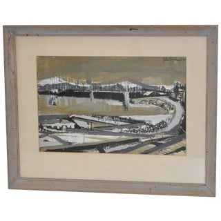 J. Bernhard Mid Century Abstract Cityscape C.1955 For Sale