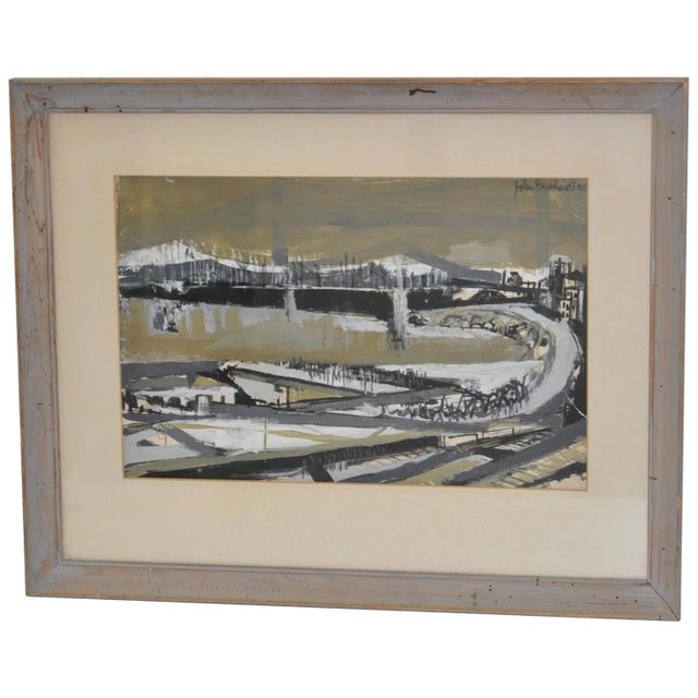 J. Bernhard Mid Century Abstract Cityscape C.1955 For Sale