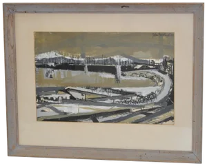 J. Bernhard Mid Century Abstract Cityscape C.1955