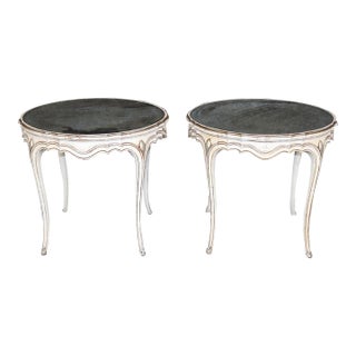 Pair French Louis XV Style Parcel Gilt Distressed Mirror Top End Tables For Sale