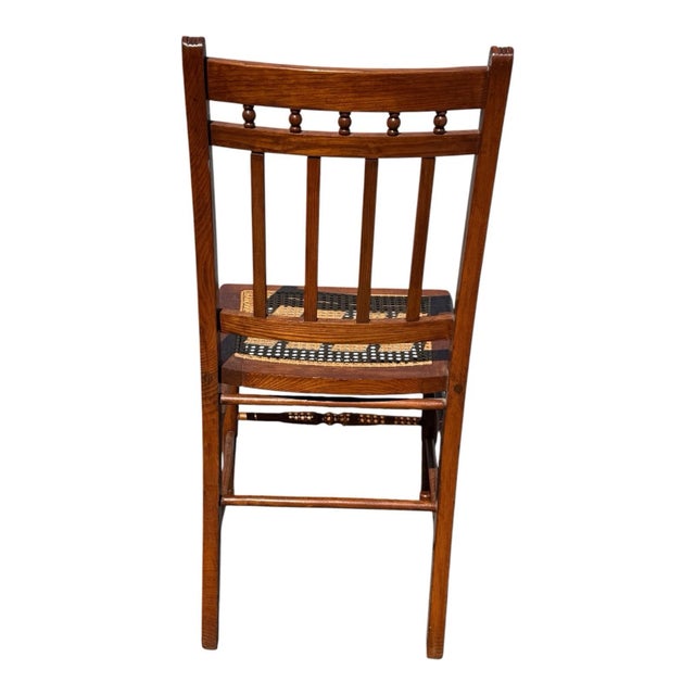 Chestnut 1920's Victorian American Chestnut Cane Seat Side Desk Chair For Sale - Image 8 of 17