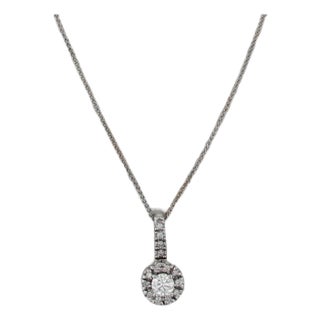 0.51ctw Igi Diamond Halo Pendant Necklace 14k White Gold Wheat Chain For Sale