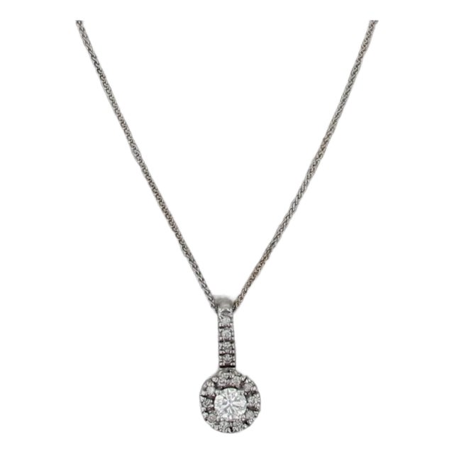 0.51ctw Igi Diamond Halo Pendant Necklace 14k White Gold Wheat Chain For Sale