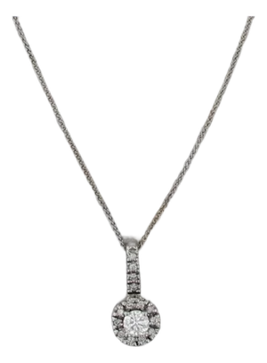 0.51ctw Igi Diamond Halo Pendant Necklace 14k White Gold Wheat Chain