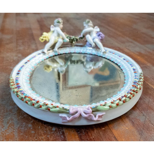 19th Century Dresden German Porcelain Mirror With Cherubs, Sitzendorf Mark For Sale - Image 11 of 17