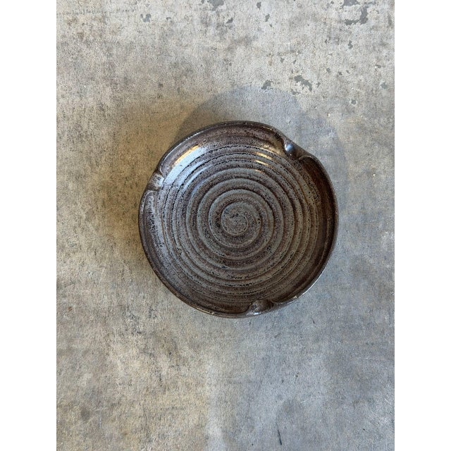 Mid-Century Modern Ceramic Studio Pottery Ashtray Plate Brown Glaze Mid-Century Modern 1970s For Sale - Image 3 of 11