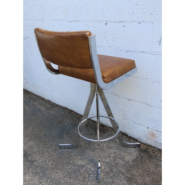 Metal Retro Mid Century Modern Swivel Vinyl and Chrome Barstools a Set of Three 6373 For Sale - Image 7 of 17