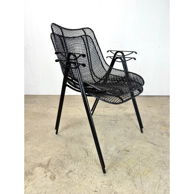 Black Mid Century Modern Sculptura Outdoor Dining Chairs & Table by Woodard & Sons Restored For Sale - Image 8 of 12