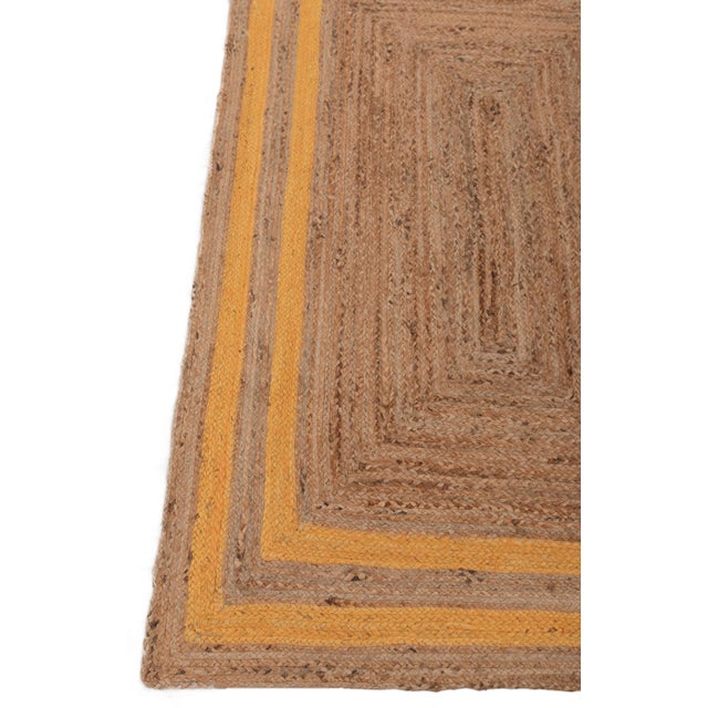 Boho Chic 5'x7' Orangish Yellow Jute Braided Rectangle Boho Chic Rug For Sale - Image 3 of 13