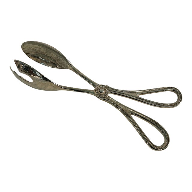 Vintage Towle “Beaded Antique” Silver Plate Salad or Asparagus Tongs For Sale
