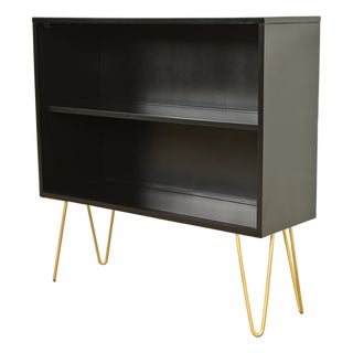 Paul McCobb Planner Group Black Lacquered Bookcase on Hairpin Legs, Newly Refinished For Sale