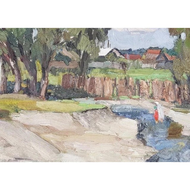 Ukrainian Impressionism Painting, Rural Landscape Oil on Cardboard, 1967 50-70 For Sale - Image 4 of 6
