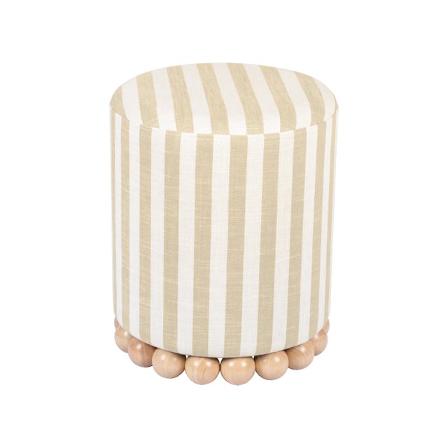 Dex Beige Cabana Striped Linen Ottoman For Sale - Image 4 of 7
