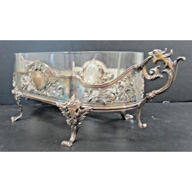 1910s Topazio Portuguese Sterling Silver Crystal Centerpiece Jardiniere Dragon Handles For Sale - Image 9 of 18
