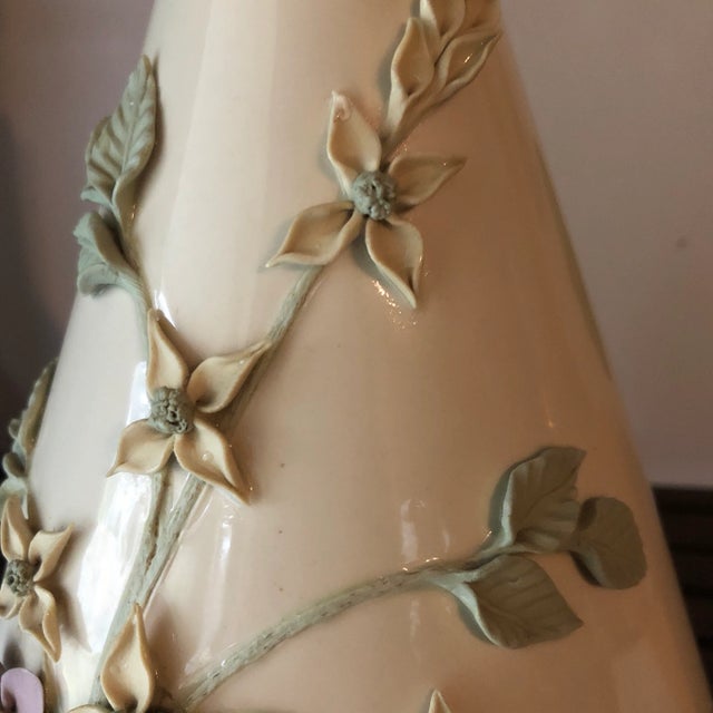 1970s Vintage Ceramic Floral Lamp For Sale - Image 4 of 7