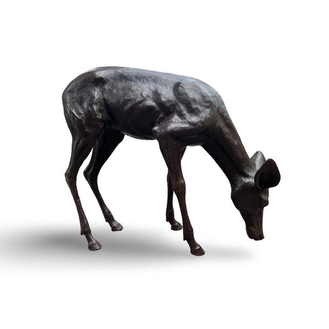 Bronze Grazing Fawn Deer Garden Sculpture For Sale - Image 3 of 15