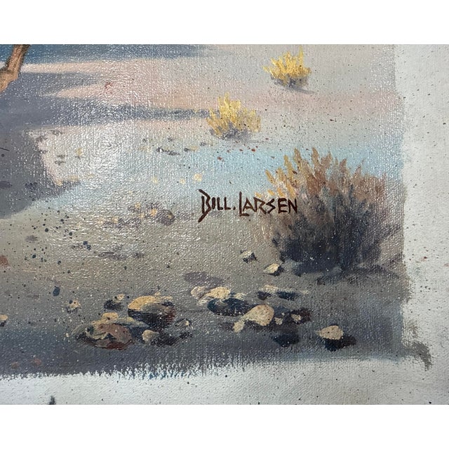 Textile 1970s Original Bill Larsen Native American Indian Chief Horse Hunt Oil Painting Canvas For Sale - Image 7 of 13