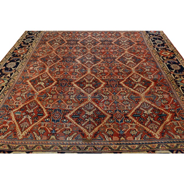 10x12 Antique Handmade Persian Mahal Rug - Large Scale Red & Blue Wool Carpet For Sale - Image 10 of 10