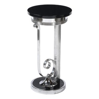 Art Deco Machine Age Scroll Form Drinks Table in Chrome and Black Lacquer For Sale