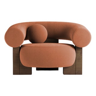 Cassete Armchair in Boucle Burnt Orange and Smoked Oak by Alter Ego for Collector For Sale