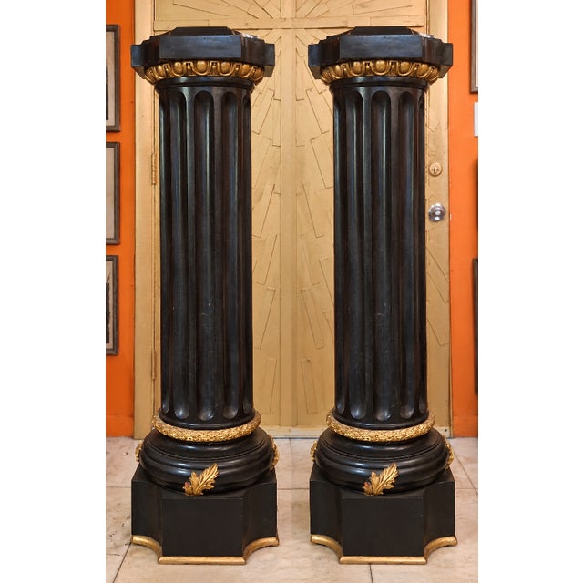 Stone Grand Scale French Louis XVI Heavy Palace Black Tesselated Marble Gilt Bronze Pedestals a - Pair For Sale - Image 7 of 7