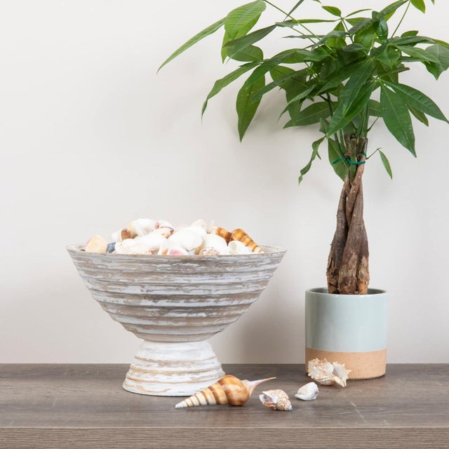 Boho Whitewashed Wood Pedestal Serving Bowl For Sale - Image 6 of 7