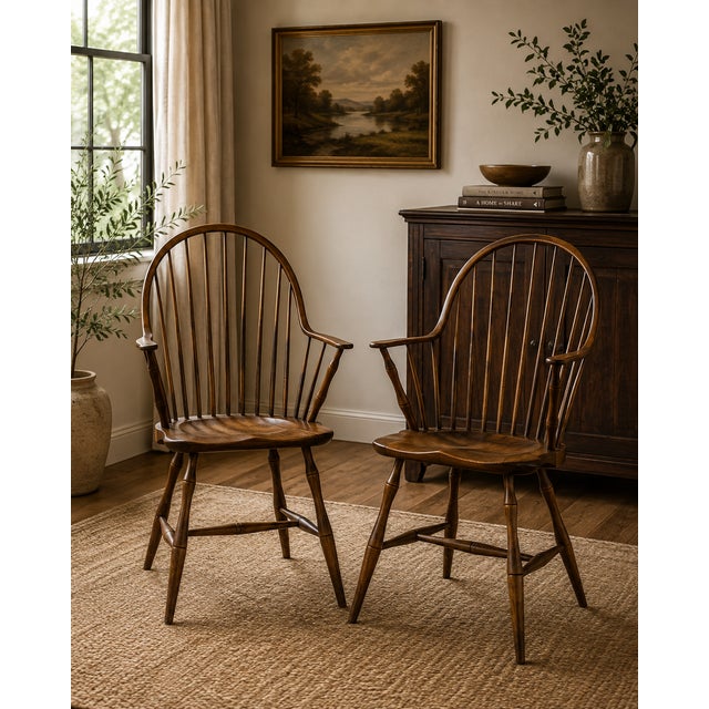 Traditional Pair of Signed l.e. Partridge Connecticut Bench-Made Continuous-Arm Windsor Chairs, C. 1960s For Sale - Image 3 of 10