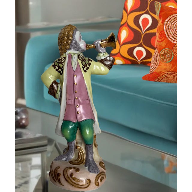 13 + In. Meissen Style "Affenkapelle" Monkey Trumpeter Figurine For Sale - Image 9 of 15