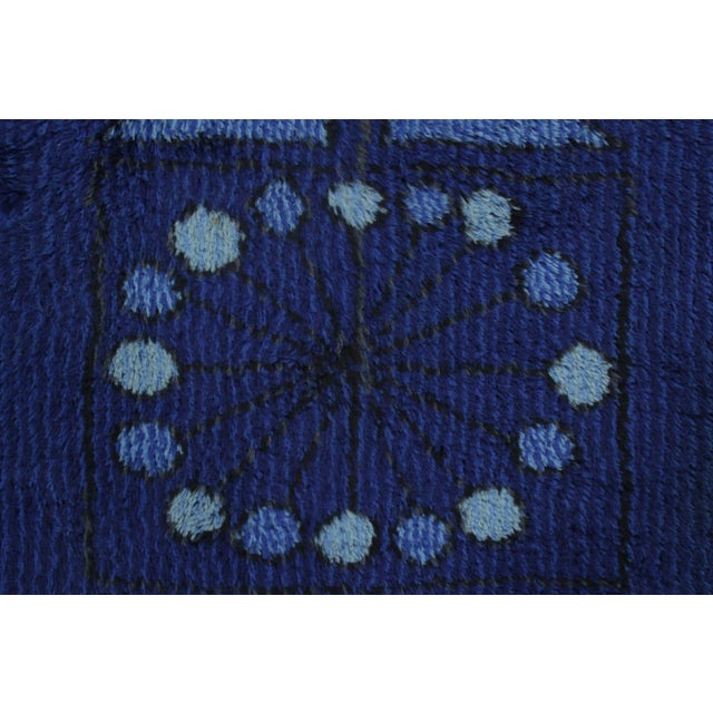 Rug & Kilim Vintage Swedish Rya Rug With Blue and Charcoal Geometric Pattern - Rug & Kilim For Sale - Image 4 of 8