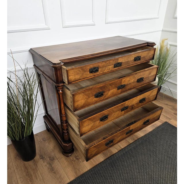 Italian Burl Brass Chest of Drawers in Carved Walnut, Set of 2 For Sale - Image 10 of 12