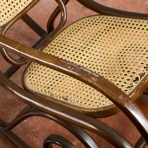 Wood and Straw Rocking Chair in the style of Thonet For Sale - Image 6 of 9