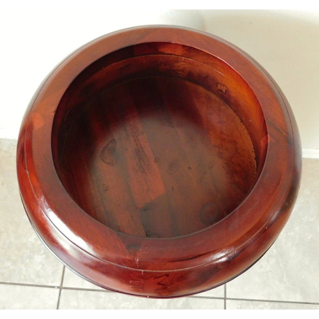 Brown Large Vintage Chunky Hand Carved Solid Mahogany Wood Dovetailed Covered Bowl & Pedestal For Sale - Image 8 of 12