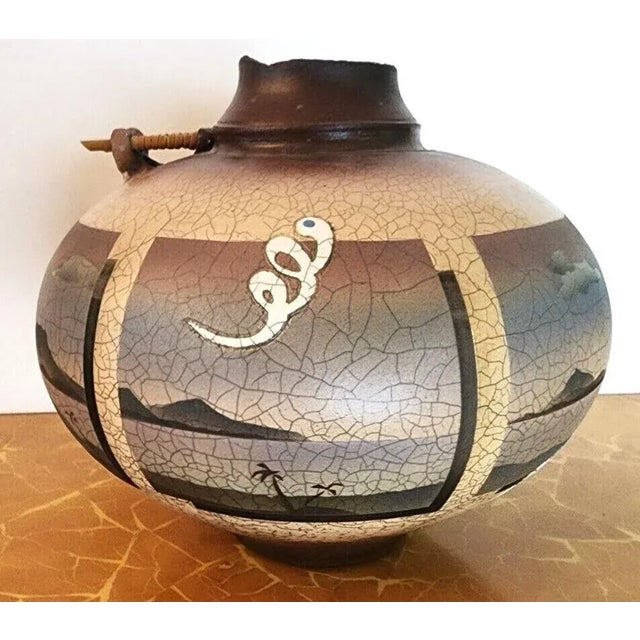 KEN JENSEN Pottery 1980 Raku Vase Vessel Signed Approximate Measurements in Inches 9.5" high 10" wide 10" deep Condition...