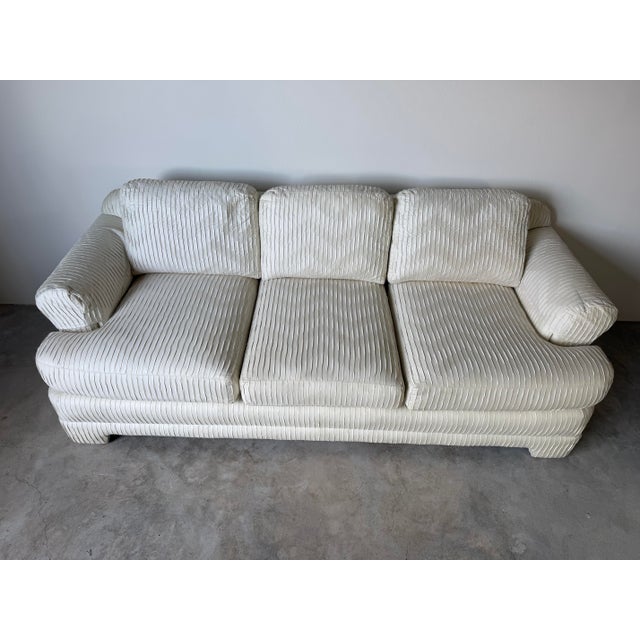 Vintage Century Furniture White Textured Fabric Three-Seater Sofa For Sale - Image 10 of 18