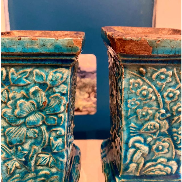 17th Century Ming Altar Gu Vases With Turquoise Glaze - a Pair For Sale - Image 10 of 12