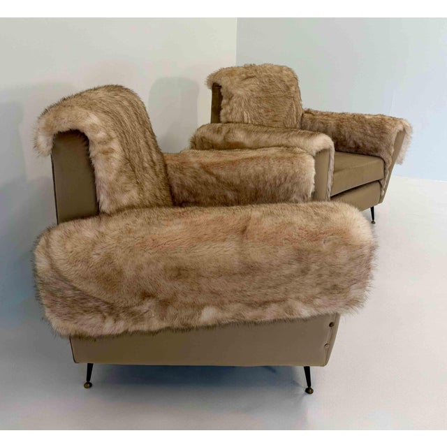 Italian Lounge Chairs in Velvet and Faux Fur Fabric, 1950s, Set of 2 For Sale - Image 6 of 13