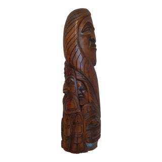 Late 20th Century Totem Wood Carving Pacific NorthWest Signed John Joseph For Sale