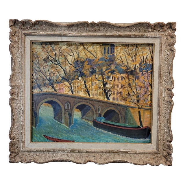 French School Artist, Post-Impressionist Pont Marie, Paris, 1940s, Oil on Canvas, Framed For Sale