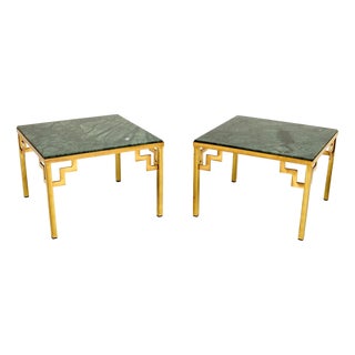 Vintage French Brass Marble Top Side Tables, 1970, Set of 2 For Sale
