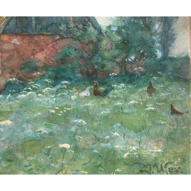 Ufer Johannes Paul, Elbier Dresden Village Building with Chickens, 1890s, Gouache For Sale - Image 11 of 13