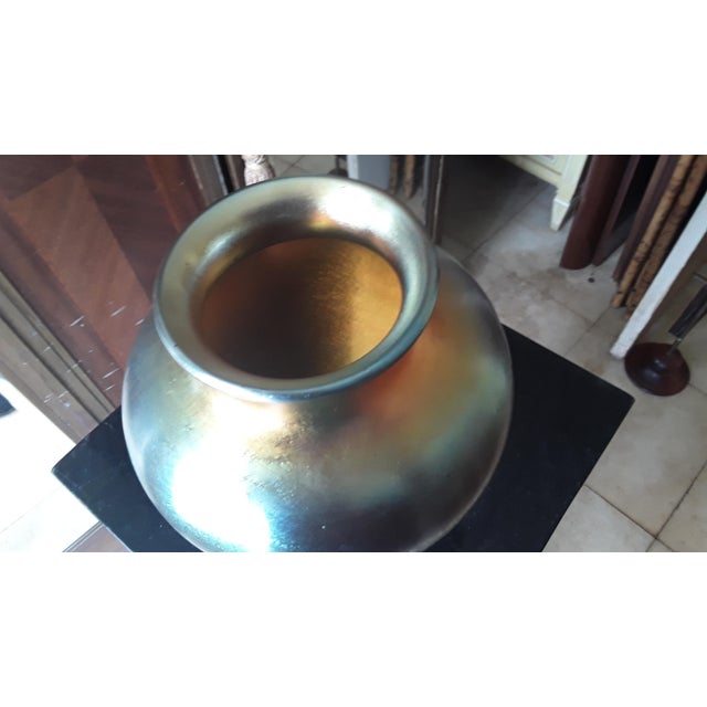 C1910 Frederick Carder Era Steuben Glassworks Large Gold Aurene Art Glass Vase For Sale - Image 10 of 12