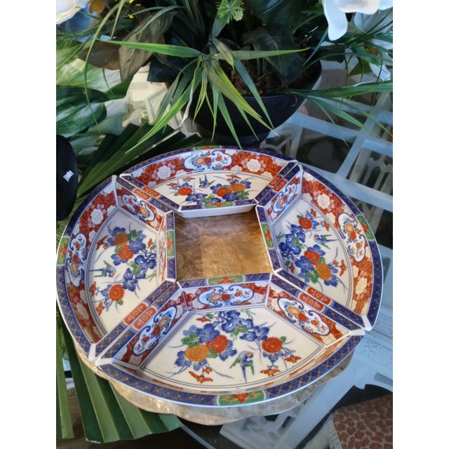 Chinoiserie Navy Red Floral Uniquely Shaped Set of 4 Decorative Bowls For Sale In West Palm - Image 6 of 10