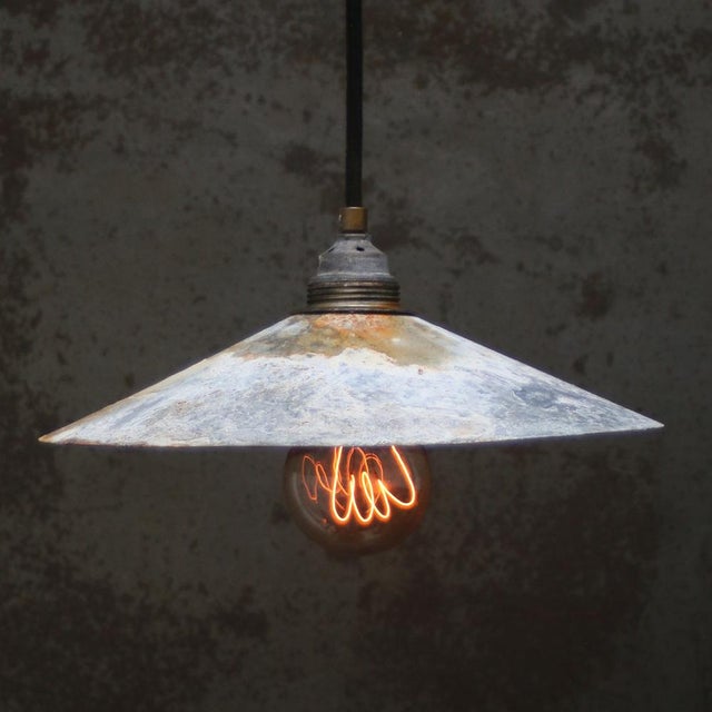 Industrial Vintage Industrial Rust Zinc Metal Pendant Lamp For Sale - Image 3 of 7